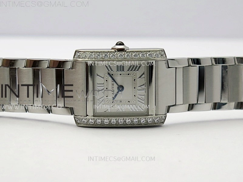 Tank Francaise Ladies 21.2mm Diamond Bezel SS 8848F 1:1 Best Edition Silver Dial on SS Bracelet Ronda Quartz V2
